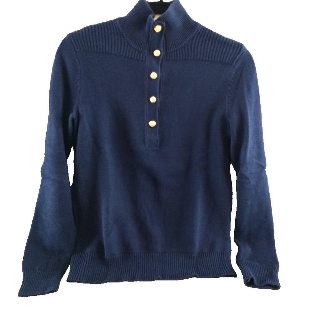 Ralph‎ Lauren Jeans Co Sweater Military Patch Gold Crest Buttons Ribbed Cuff Hem